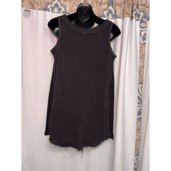 Beautiful Free People Gray Knit Raw Edge Cold Shoulder Sweater Pullover Boho siz - Picture 4 of 5